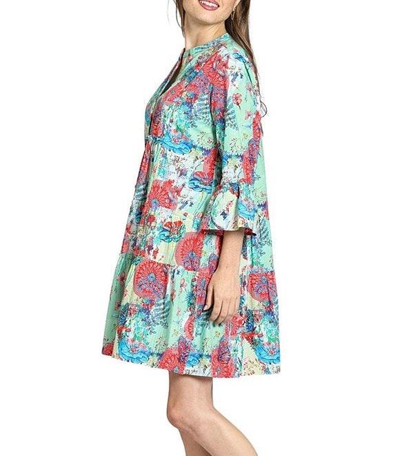 APNY Woven Printed Crew Neck 3/4 Sleeves Shift Dress Product Image