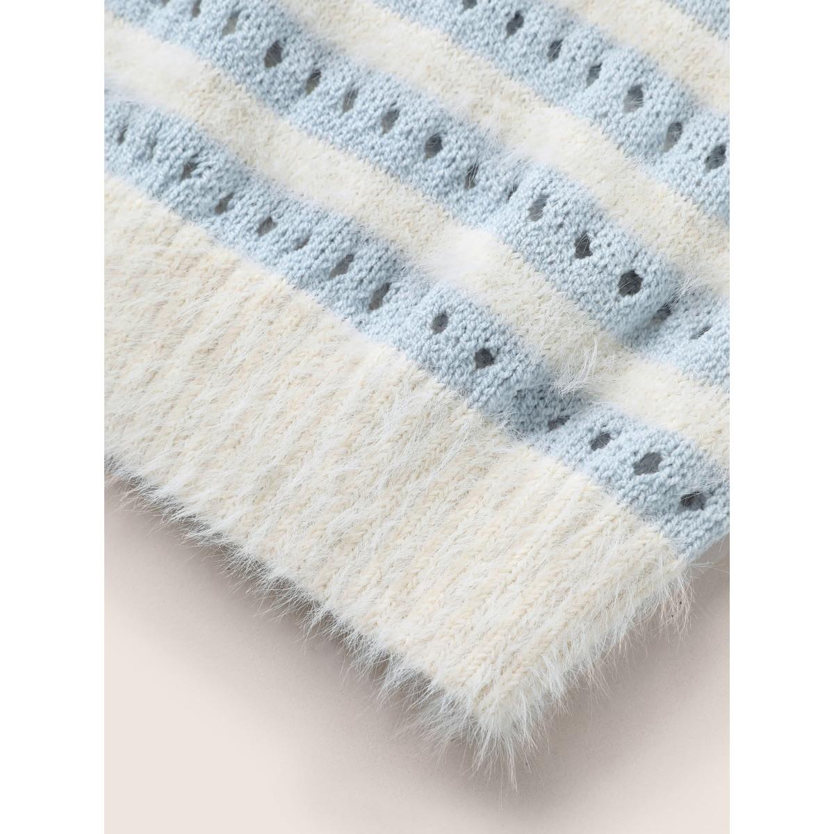 Plus Size Striped Contrast Ties Front Eyelet Cardigan LightBlue Women Casual Long Sleeve Everyday Cardigans BloomChic 10/M Product Image