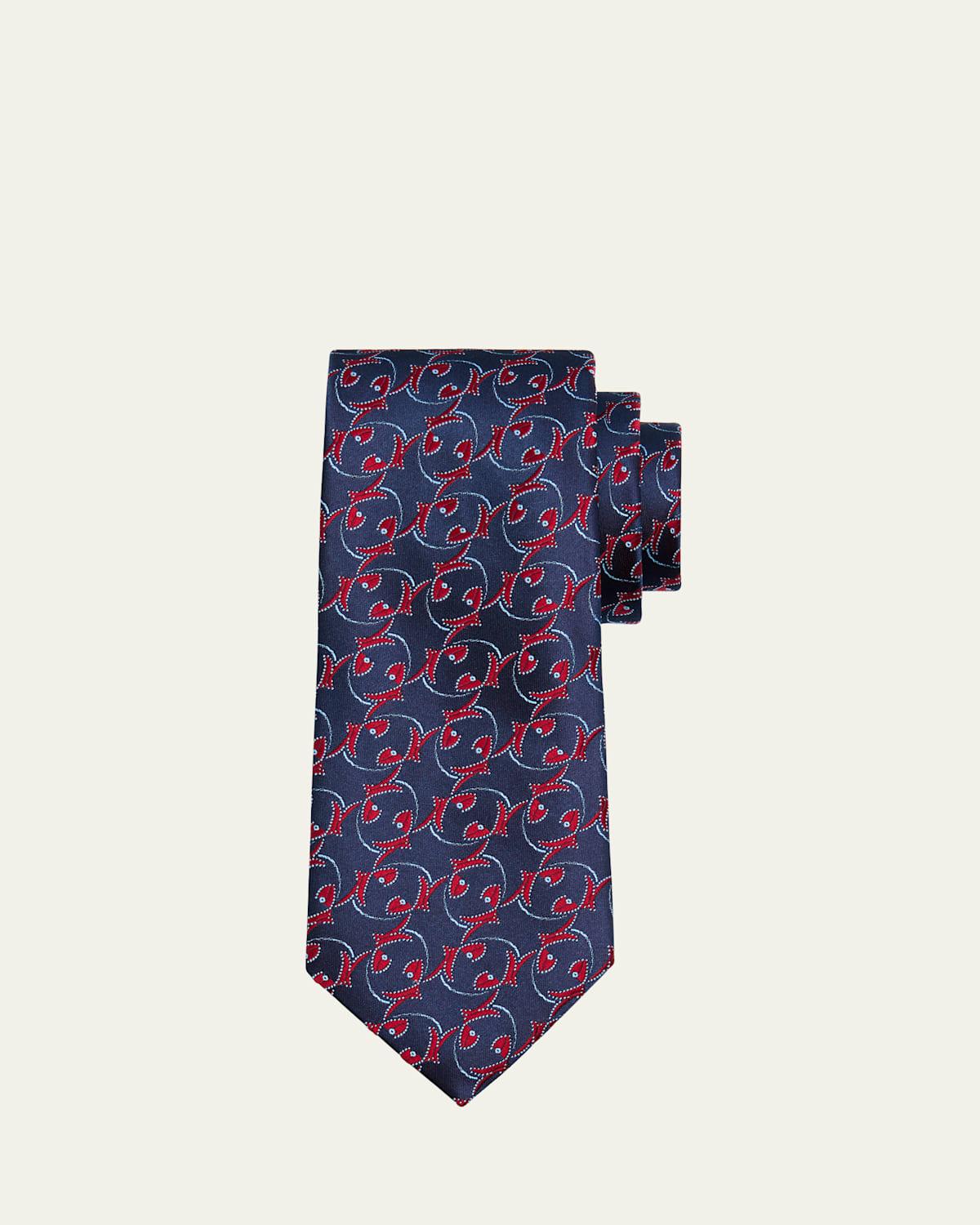 Mens Curly Embroidered Silk Tie Product Image