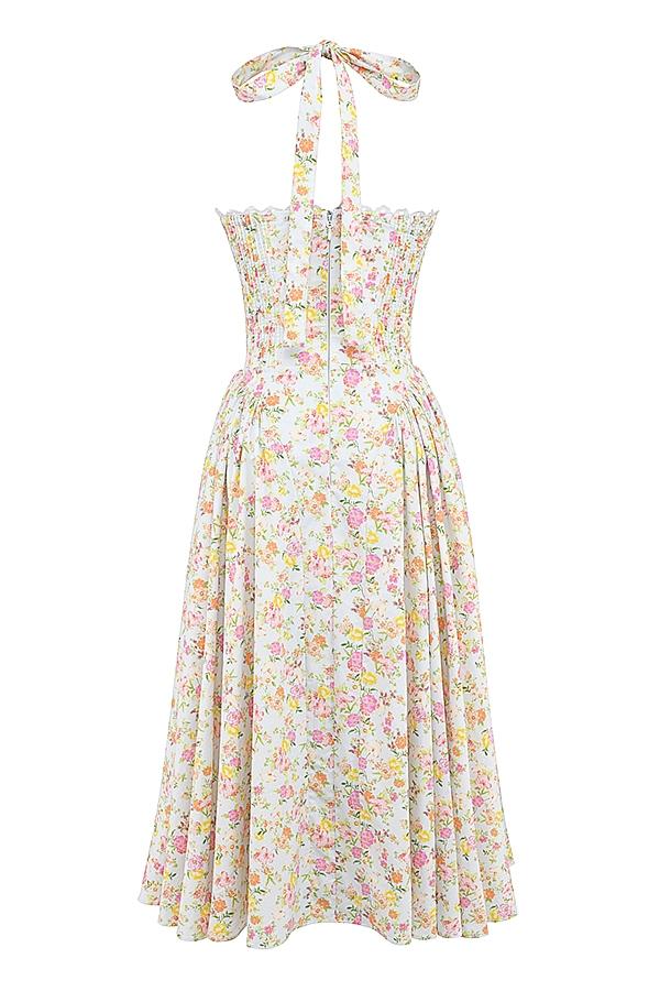 Adabella  pale blue meadow print cotton halter sundress Product Image