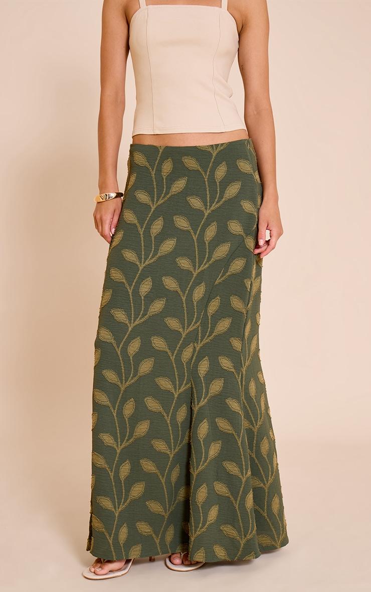Khaki Textured Woven Floaty Maxi Skirt Product Image