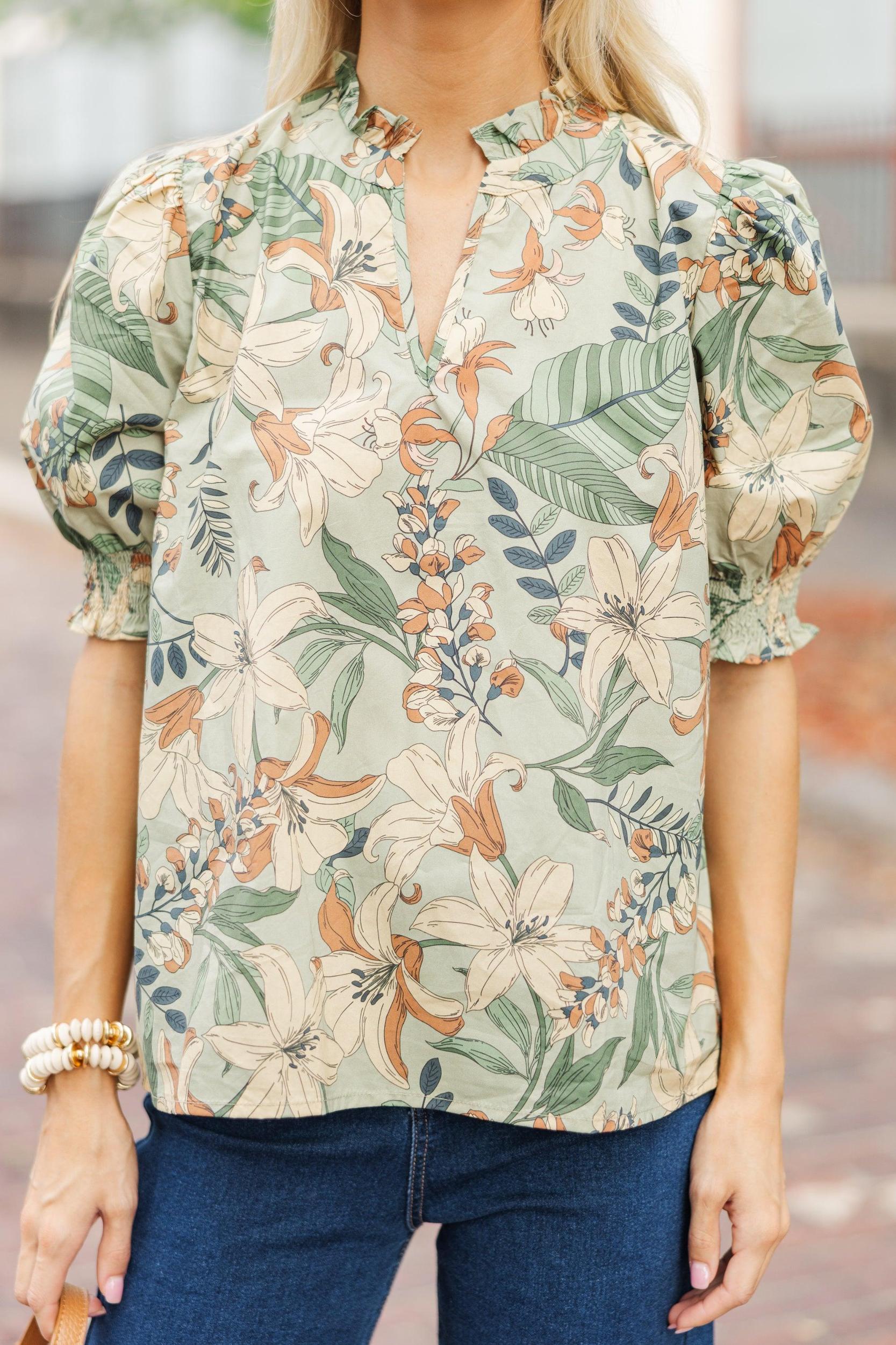 Life's A Dance Sage Green Paisley Top Female Product Image