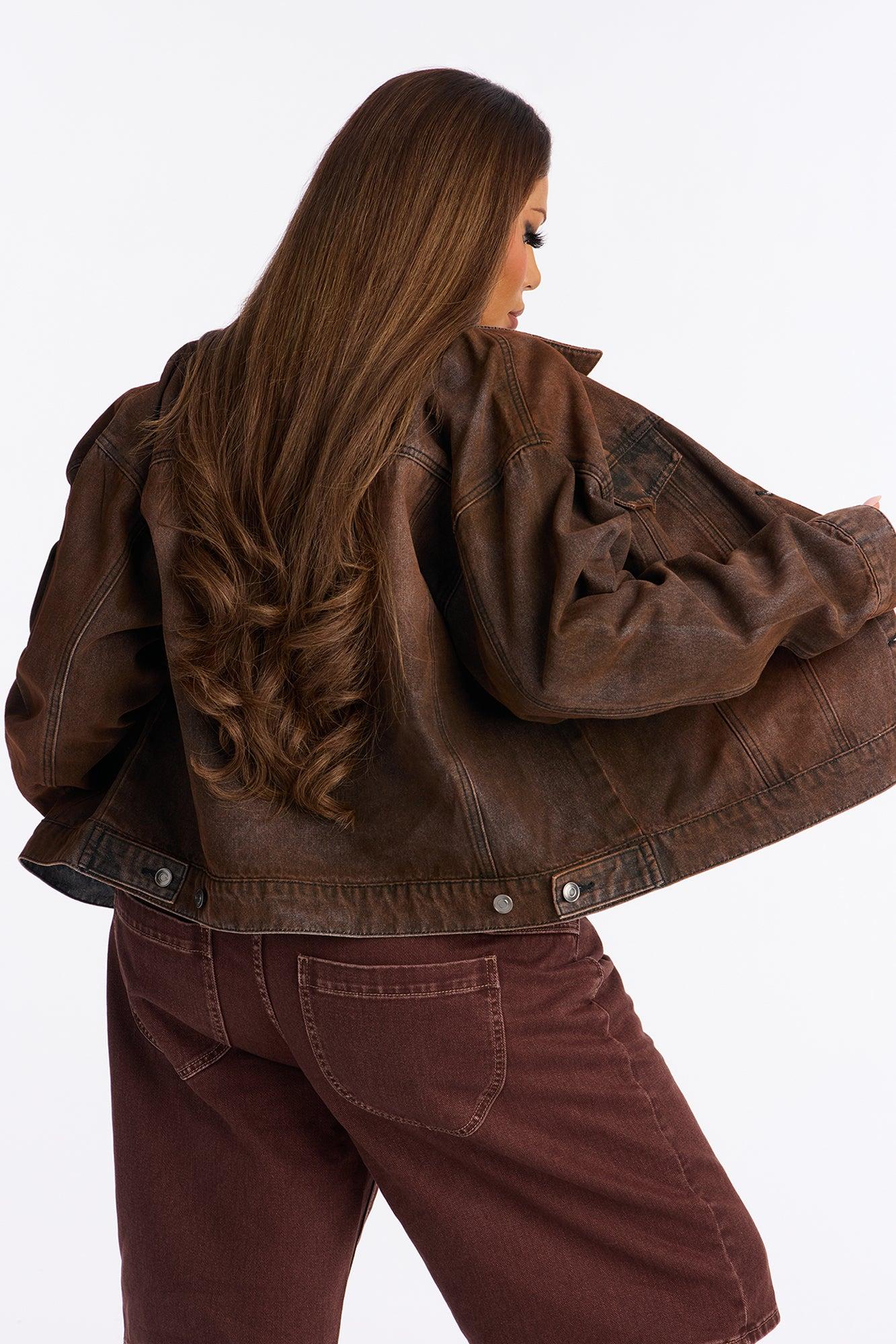 Abilene Coated Denim Trucker Jacket - Brown Female Product Image