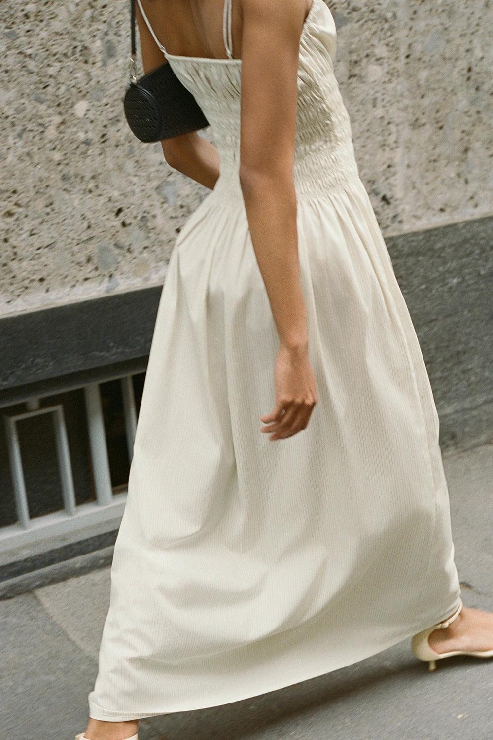 Aya String Maxi Dress Cream Pinstripe - Final Sale Product Image