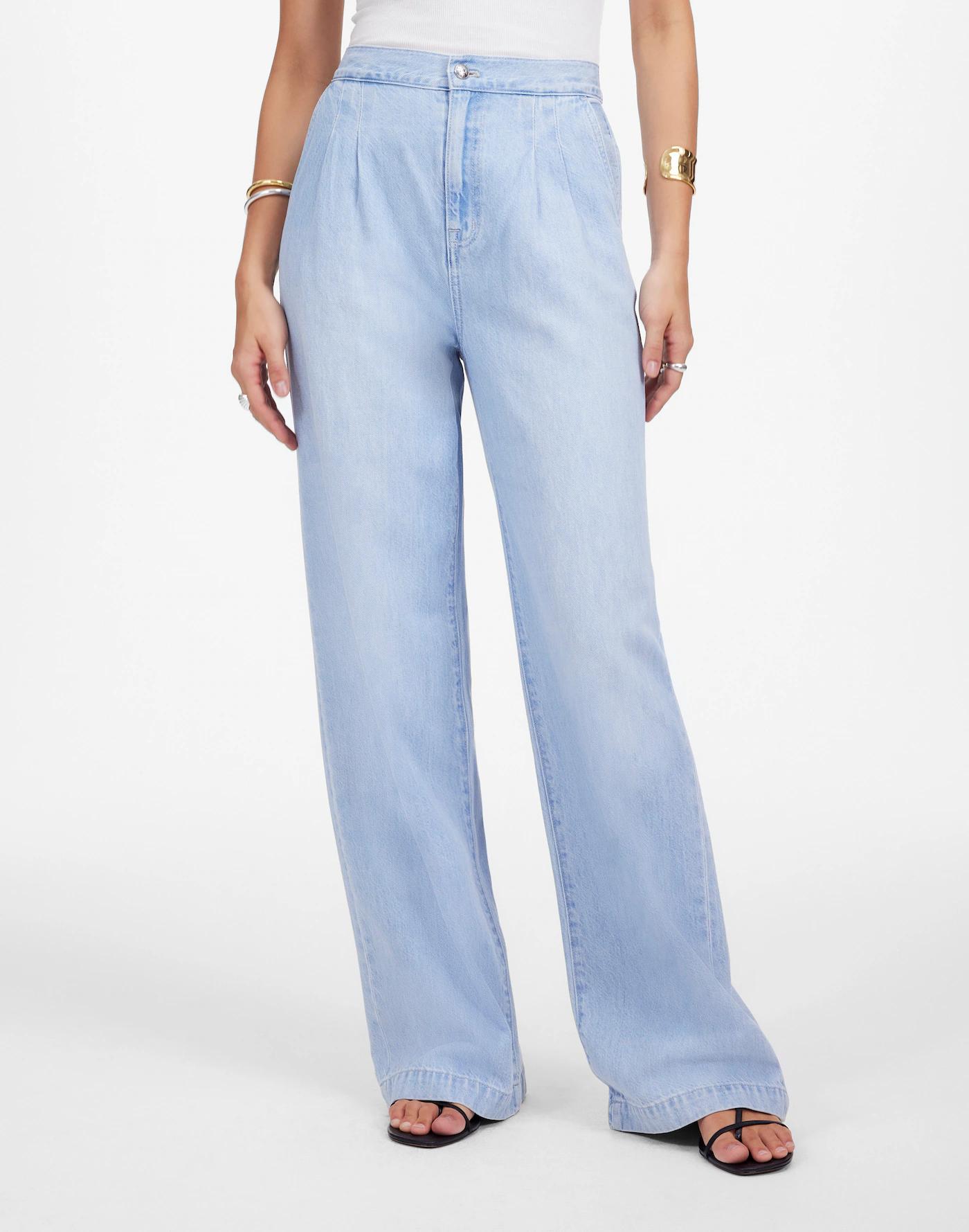 The Petite Harlow Wide-Leg Denim Trouser in Noll Wash: Airy Denim Edition Product Image