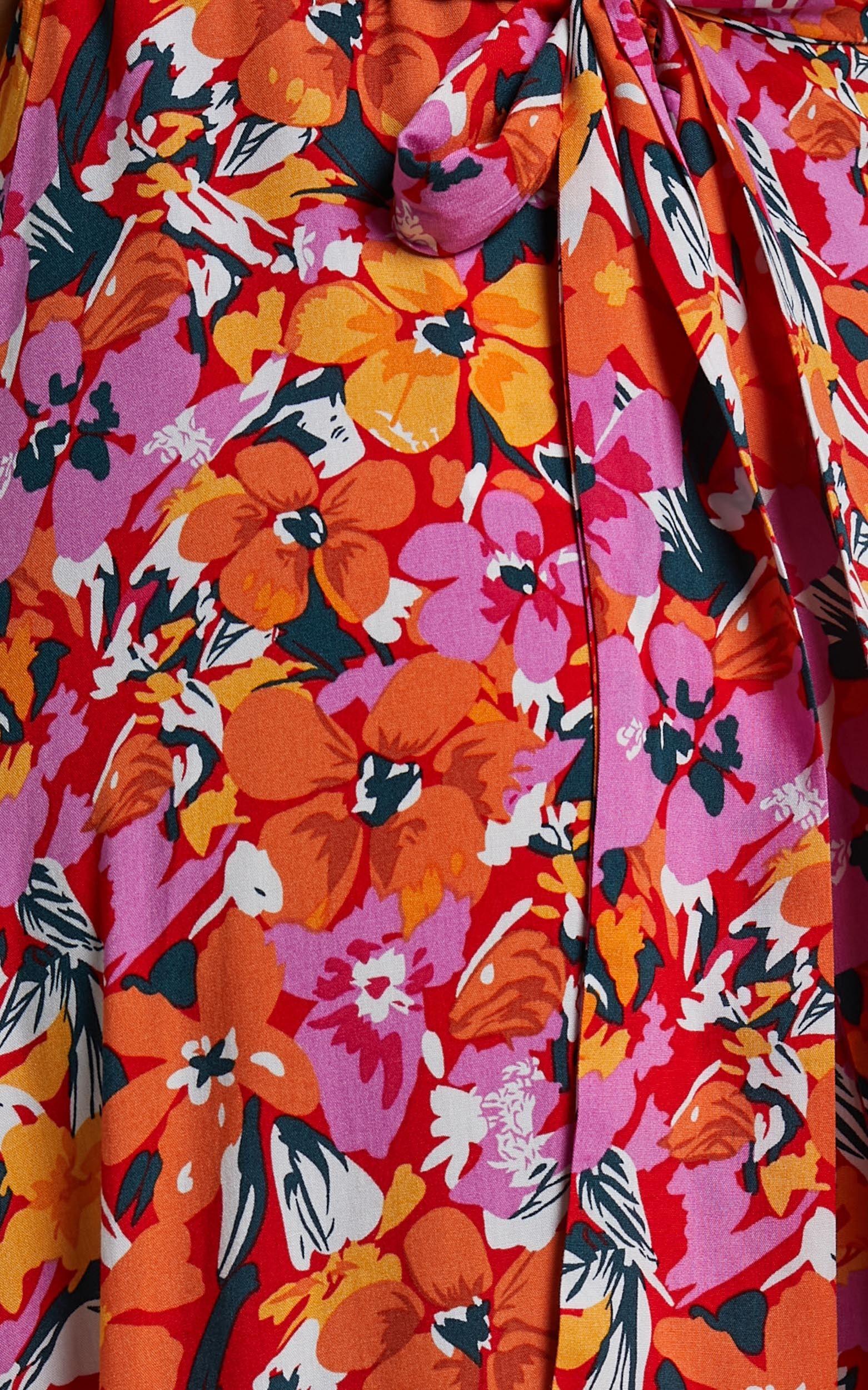 Dyliah Maxi Dress - Thigh Split Frill Shoulder Plunge Neck Dress in Spring Floral Product Image