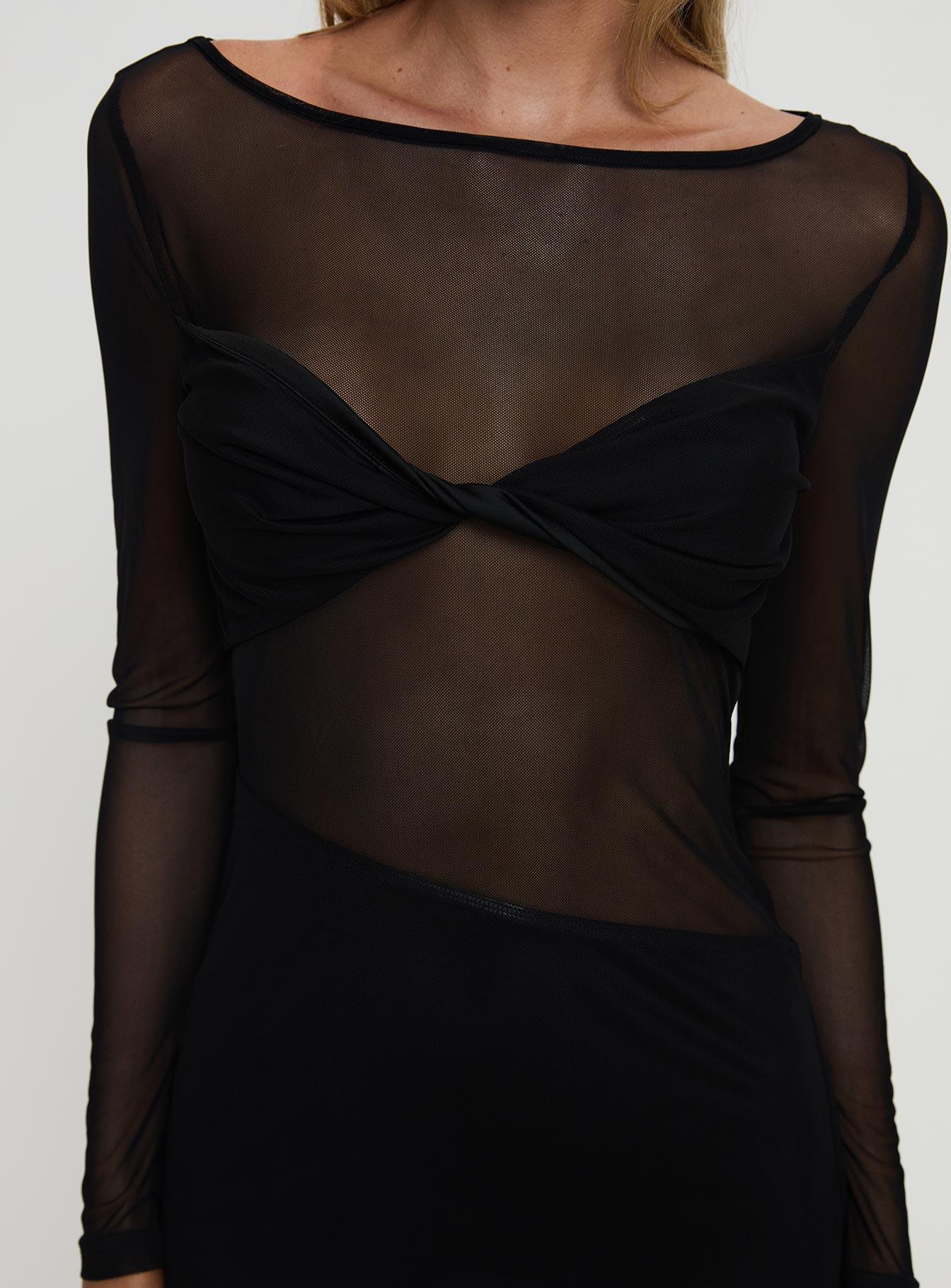 Insatiable Long Sleeve Mesh Mini Dress Black Product Image