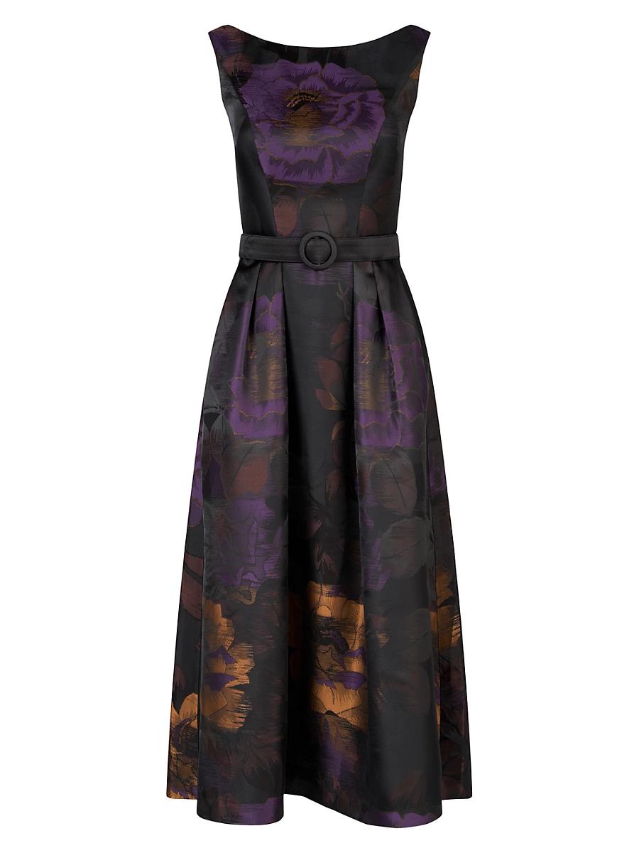 Womens Ilsa Floral Jacquard Belted Cocktail Dress Product Image