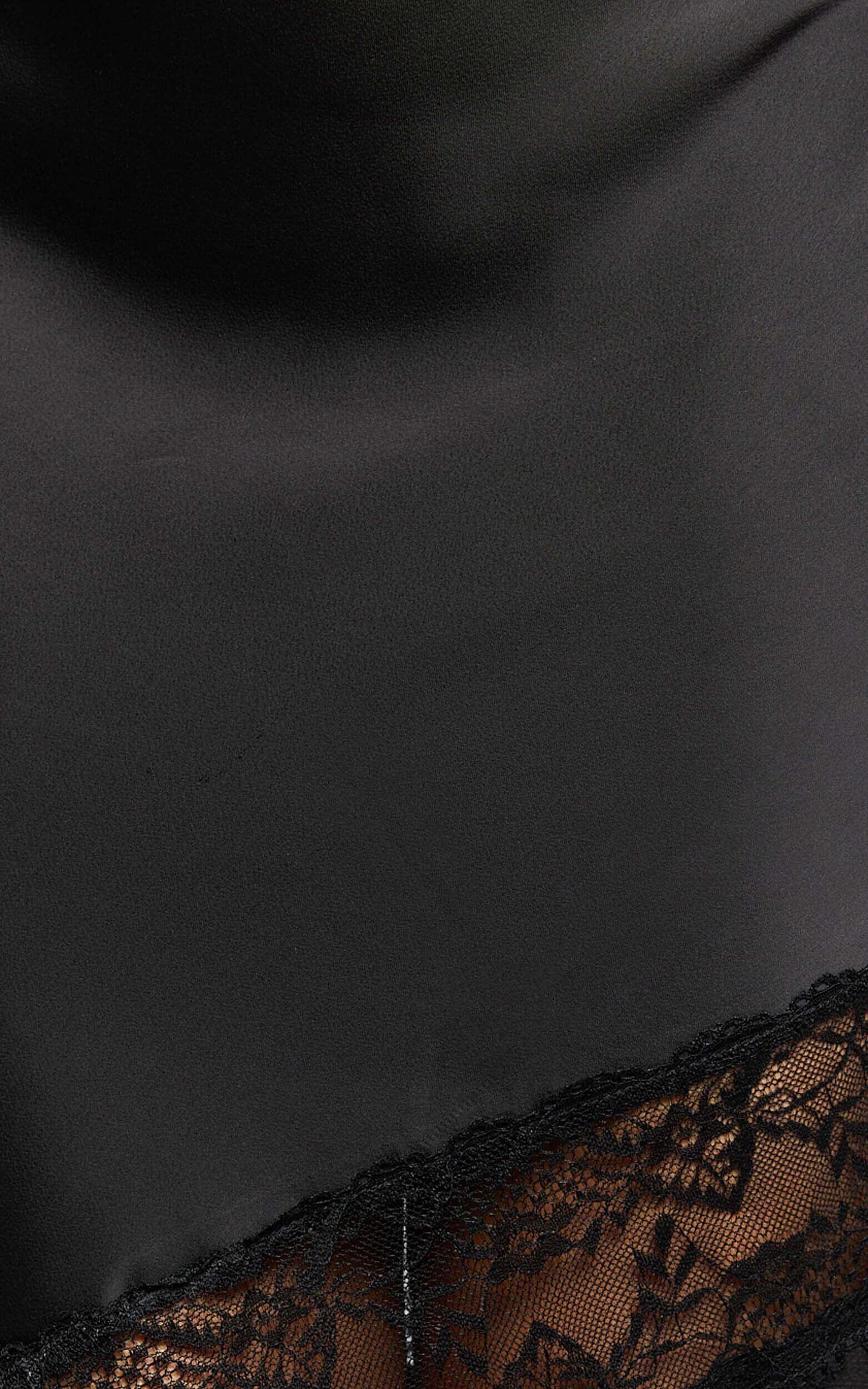 Adele Midi Skirt - Satin Slip Skirt with Lace Detail in Black Product Image