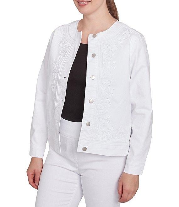 Ruby Rd. Embroidered Round Neck Long Sleeve Button-Front Denim Jacket Product Image