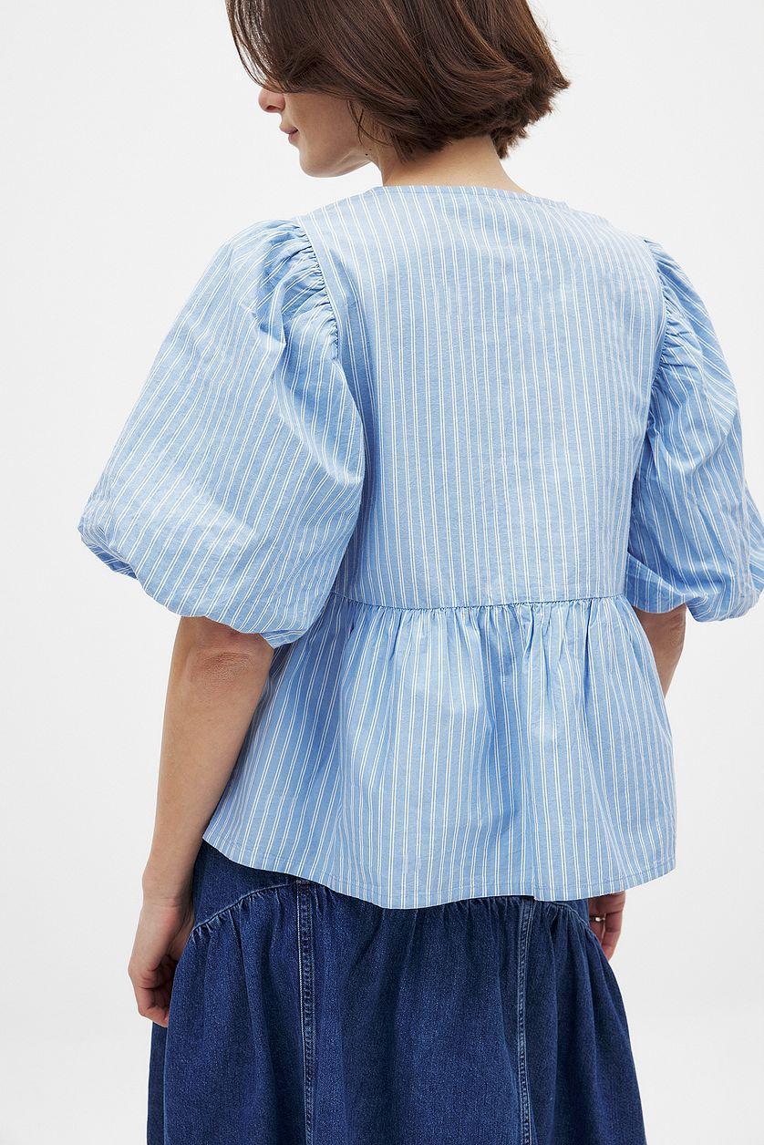 Cotton Puff Sleeve Tie Front Blouse Product Image