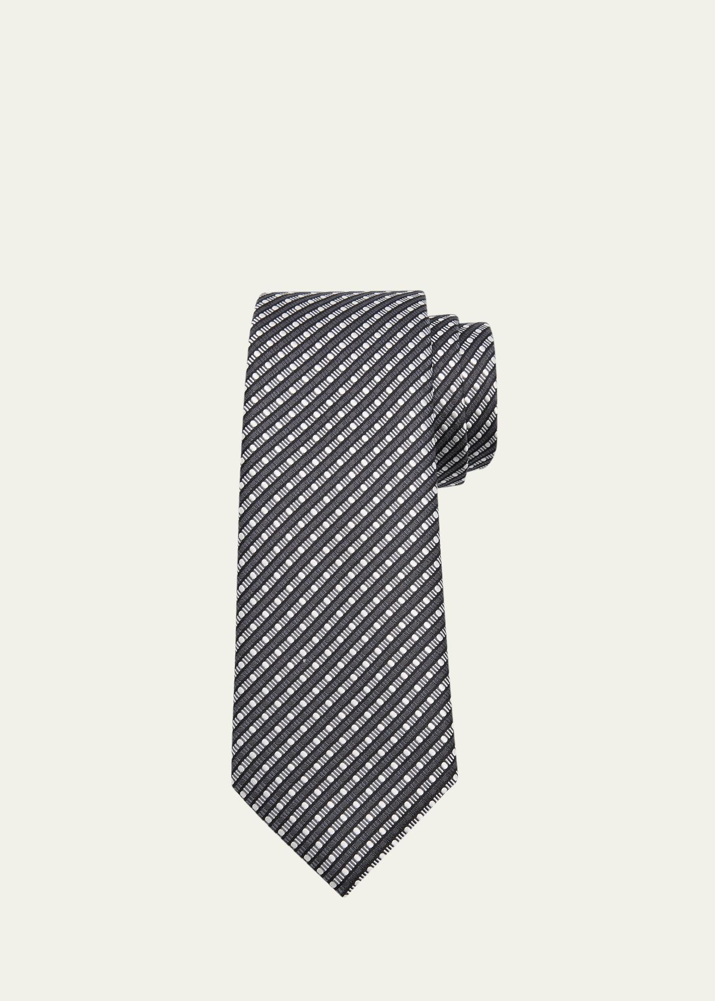 Mens Silk Jacquard Geometric Stripe Tie Product Image
