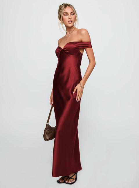 Heartthrobs Off The Shoulder Maxi Dress Red Product Image