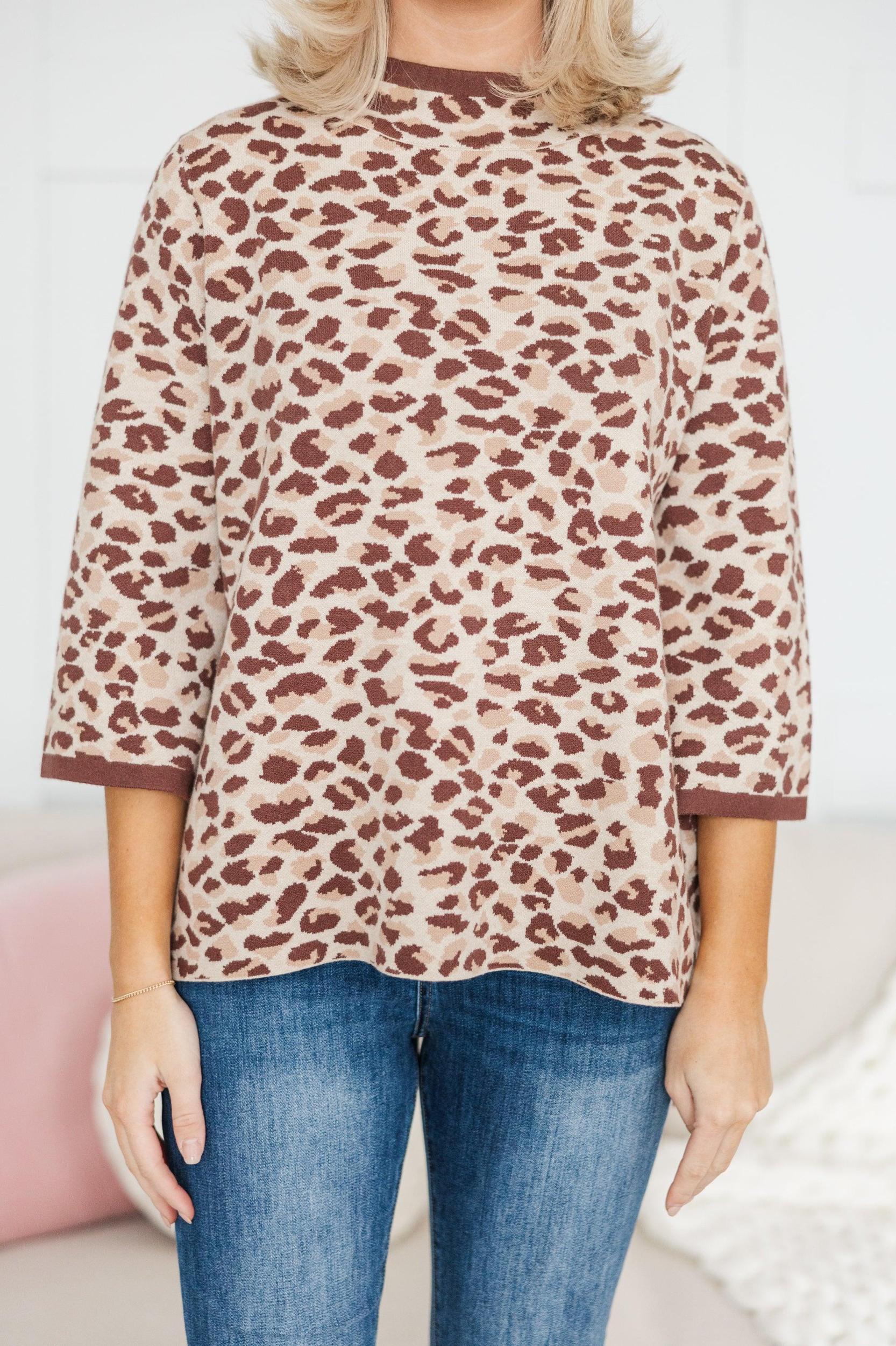 Fate: The Intrigue Taupe Leopard Sweater Female Product Image