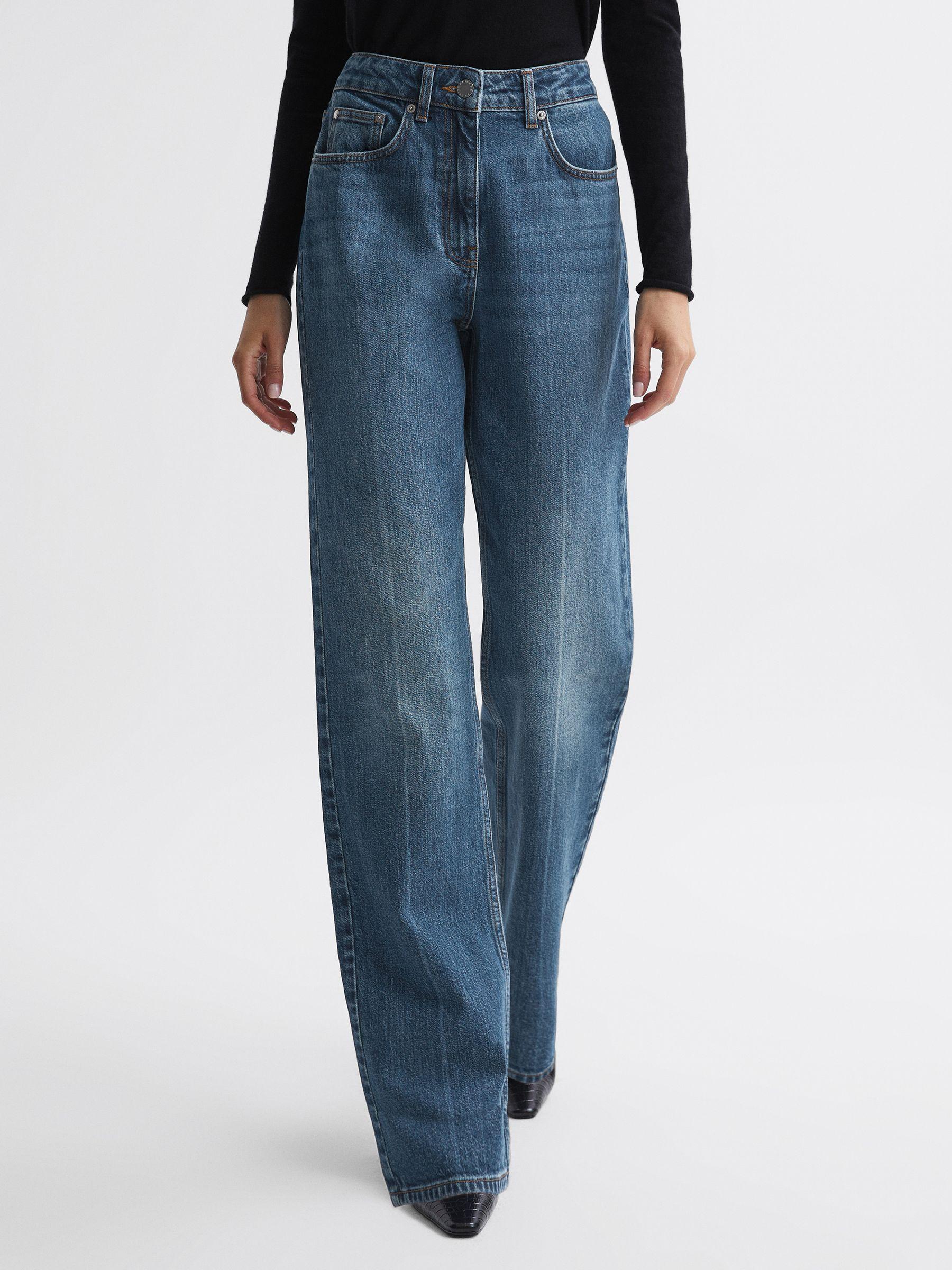High Rise Straight Leg Jeans in Mid Blue Product Image
