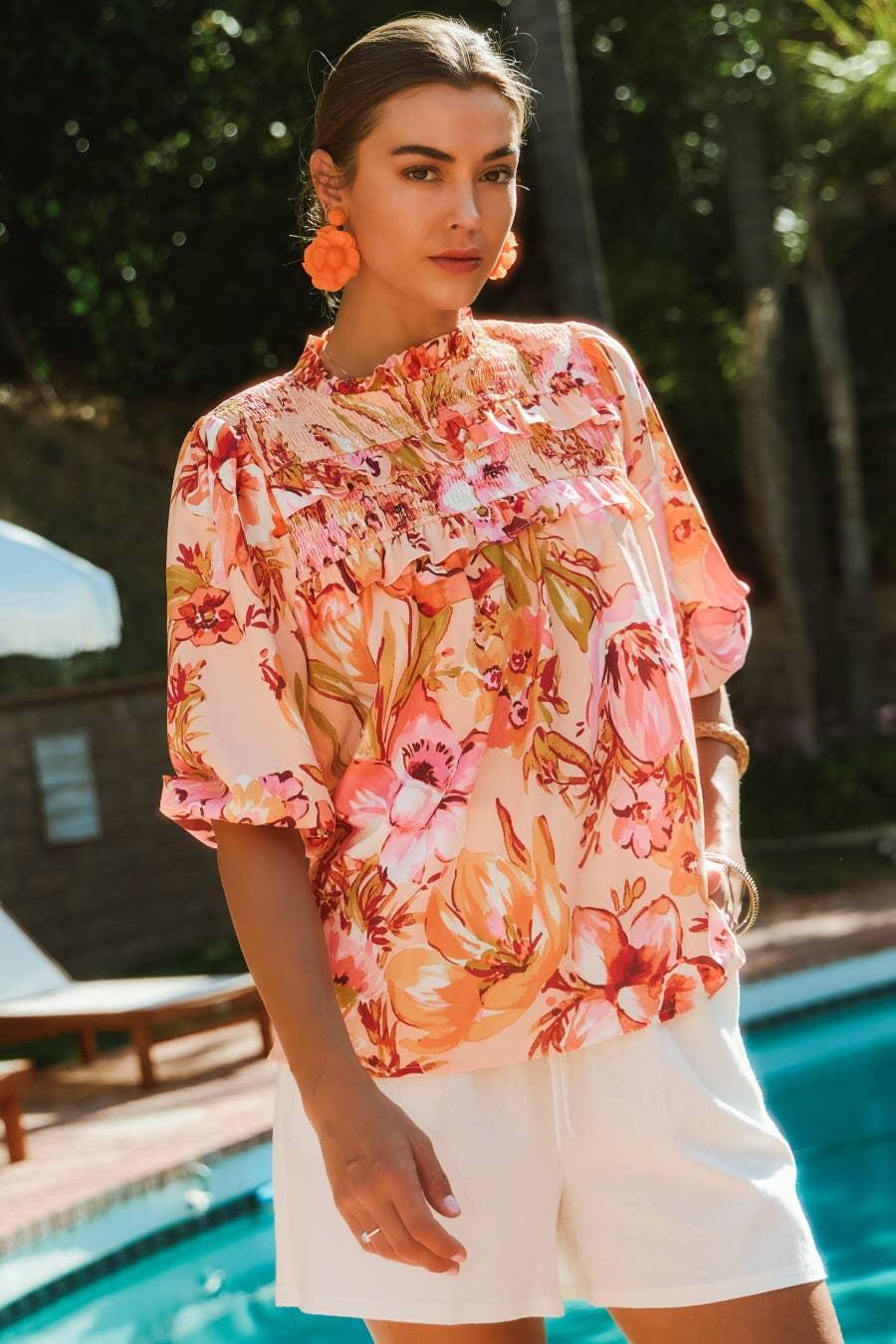 Floral Bubble Sleeve Blouse Product Image