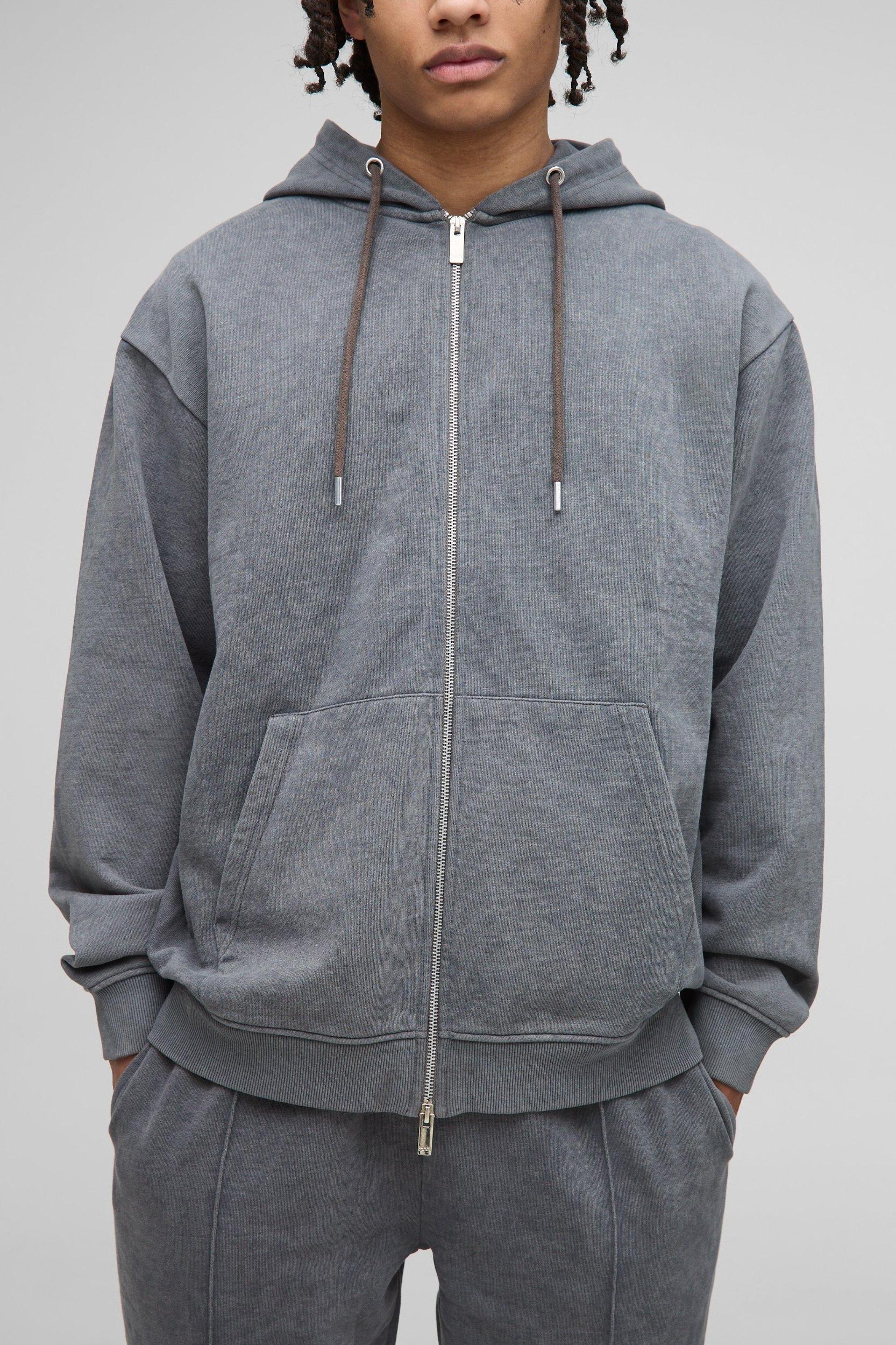 Oversized Washed Zip Through Hooded Tracksuit | boohooMAN USA Product Image