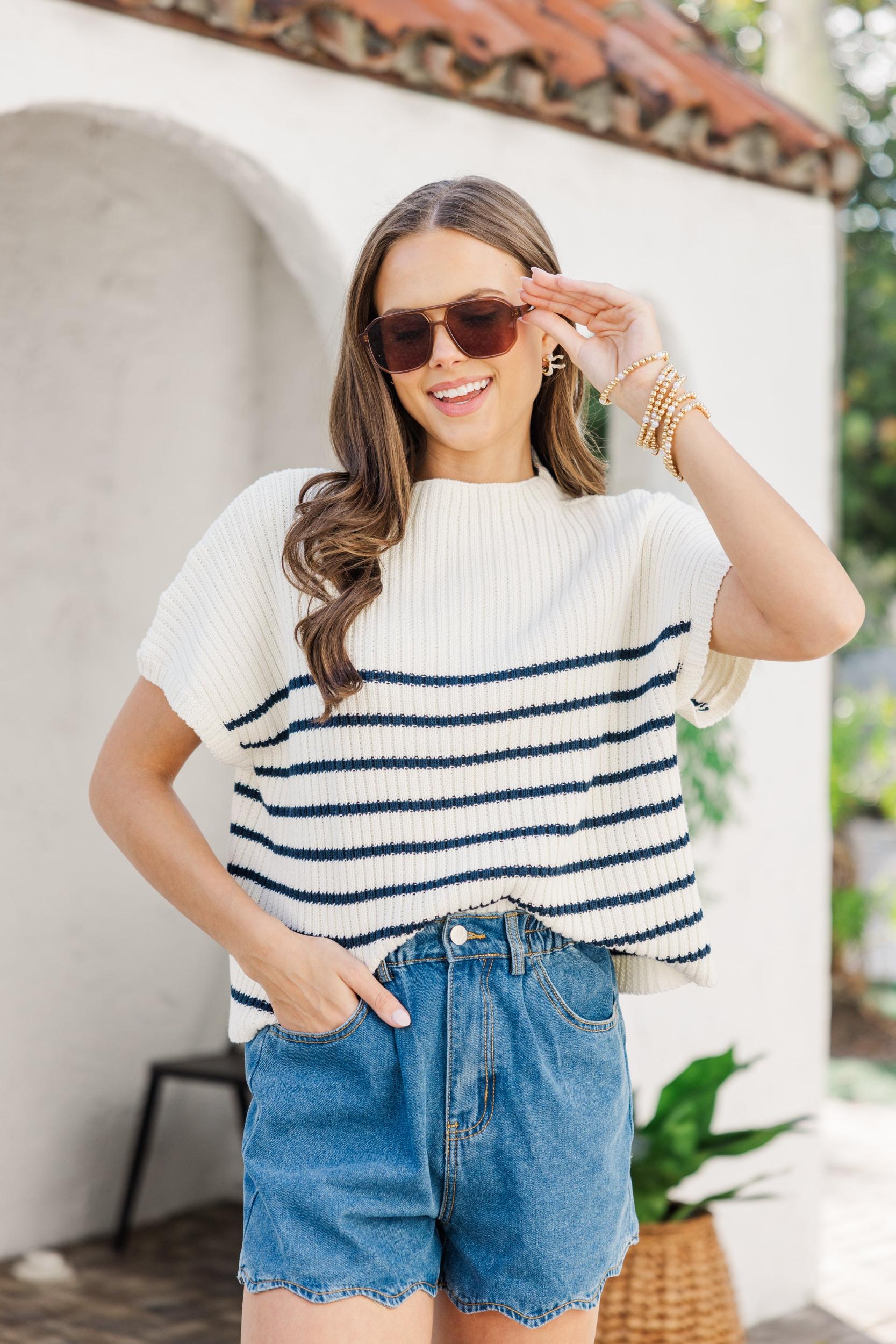 Ready For The Day Navy Blue Striped Sweater Female Product Image