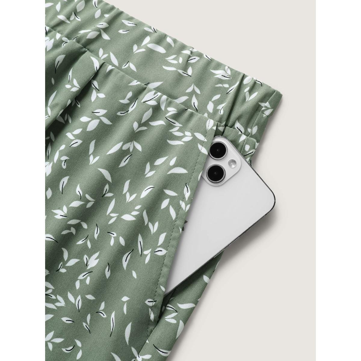 Plus Size Ditsy Floral Print Wide-Leg Pants Women LightGreen Timeless Wide Leg Mid Rise Elegant Pants BloomChic 14-16/1X Product Image