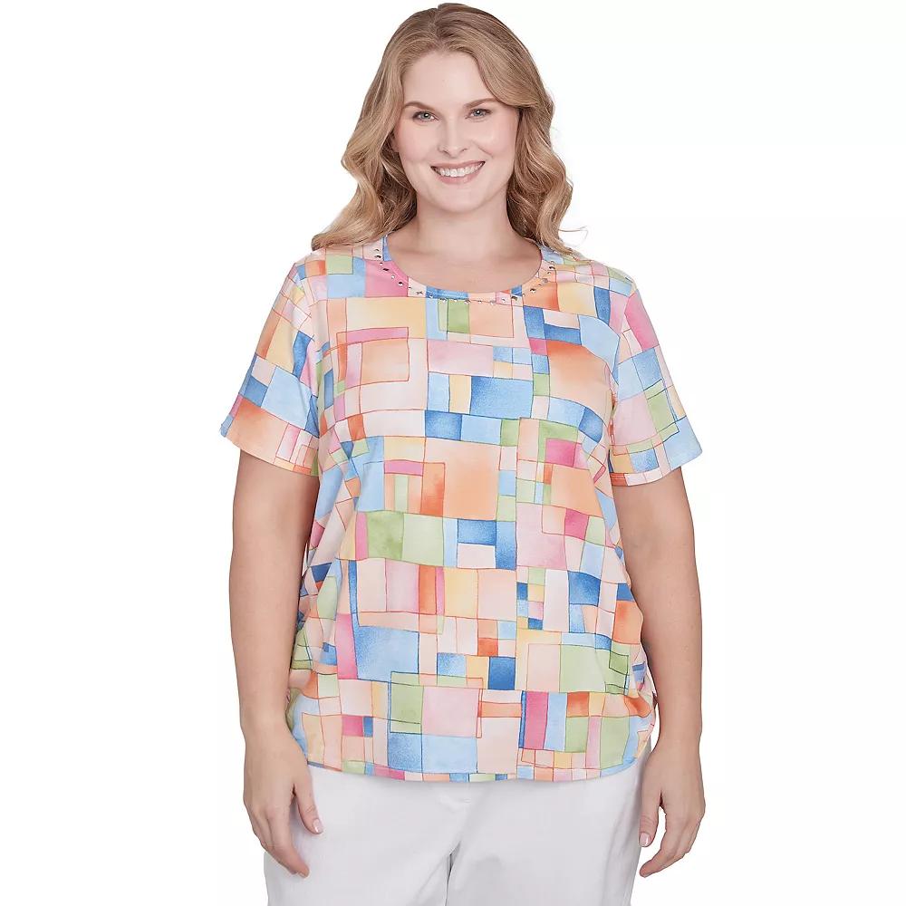 Plus Size Alfred Dunner Color Block Tile Side Ruched Top, Women's, Size: 3XL, Pastel Product Image