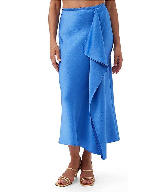 Trina Turk Sahel Satin Cascading Ruffle Midi Skirt Product Image