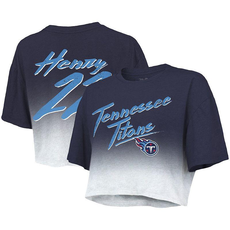 Women's Majestic Threads Derrick Henry Navy/White Tennessee Titans Drip-Dye Player Name & Number Tri-Blend Crop T-Shirt, Size: XL, Blue Product Image