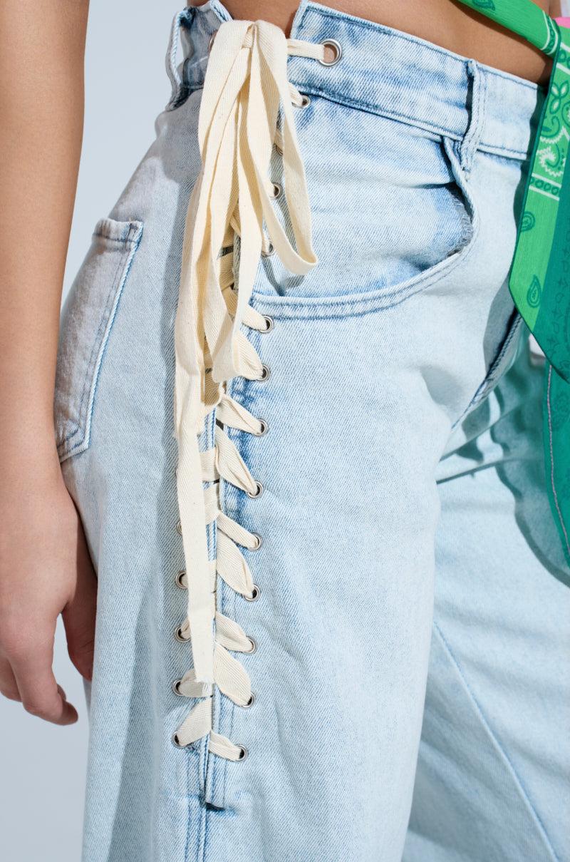 COME HANG WITH ME WIDE LEG DENIM PANT WITH TIES Product Image