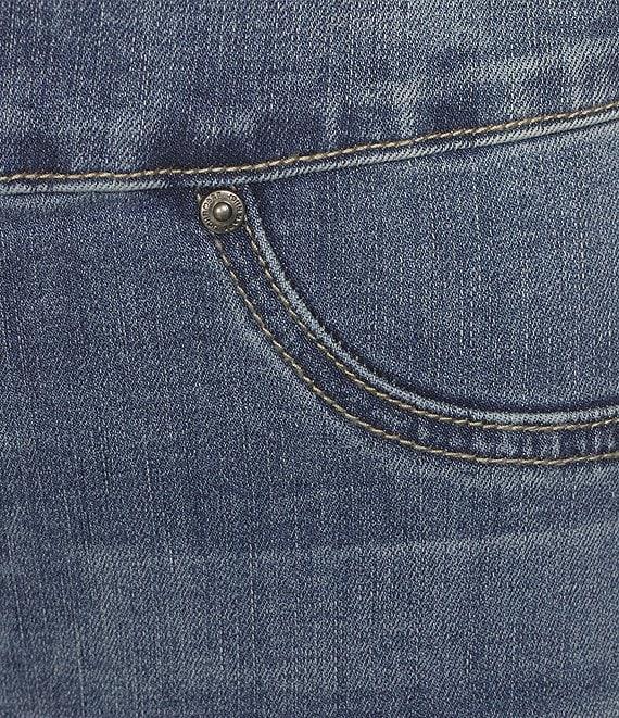 John Mark Petite Size Embroidered Floral Frayed Hem Straight Leg Jeans Product Image