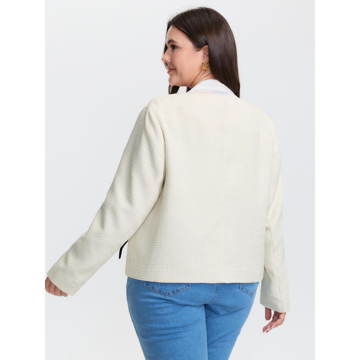Plus Size Tweed Bowknot Cropped Coat Women Ivory Timeless Texture Ladies Elegant Winter Coats BloomChic 30/6X Product Image