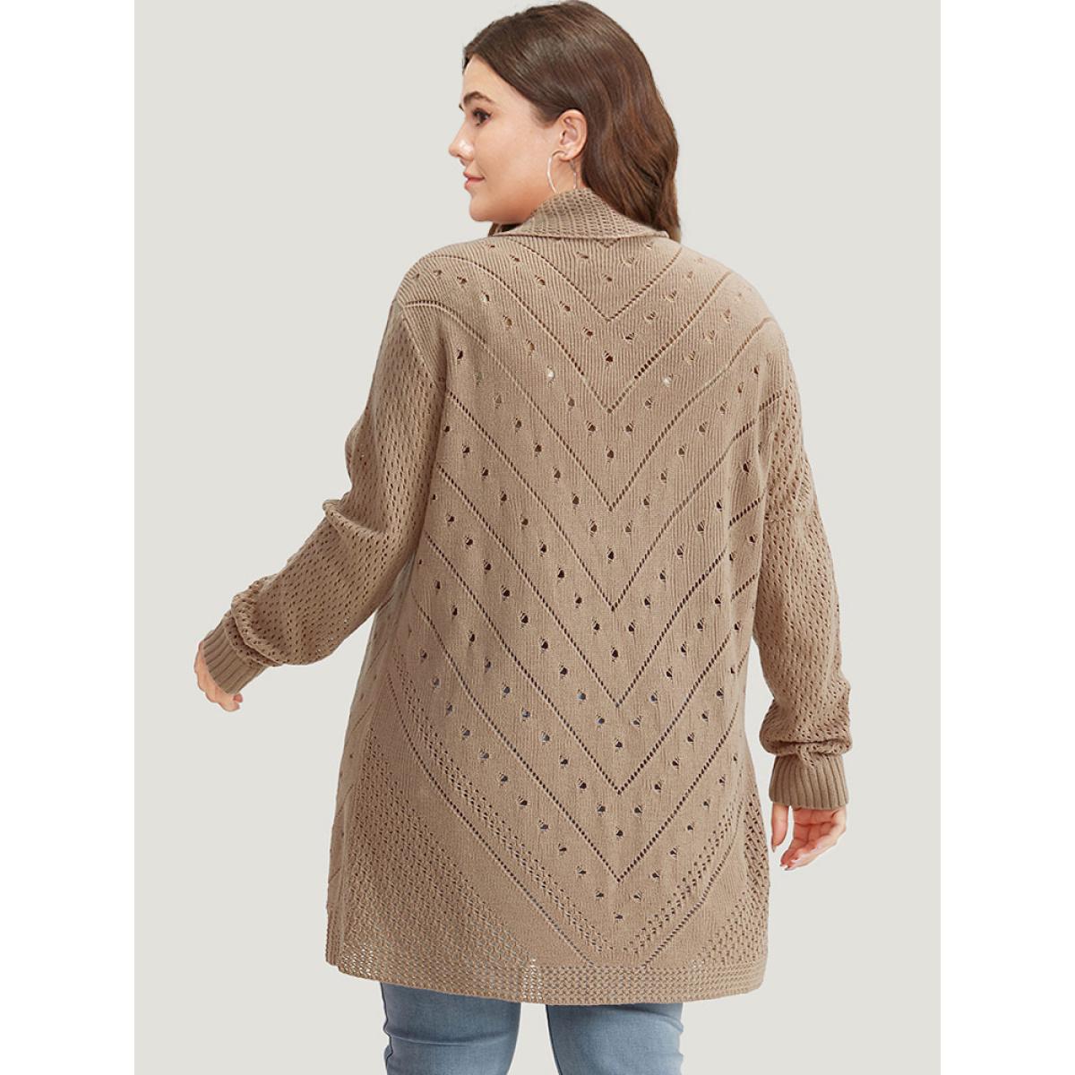 Plus Size Lapel Collar Geometric Eyelet Drop Shoulder Cardigan Rouge Women Casual Loose Long Sleeve Dailywear Cardigans BloomChic 22-24/3X Product Image