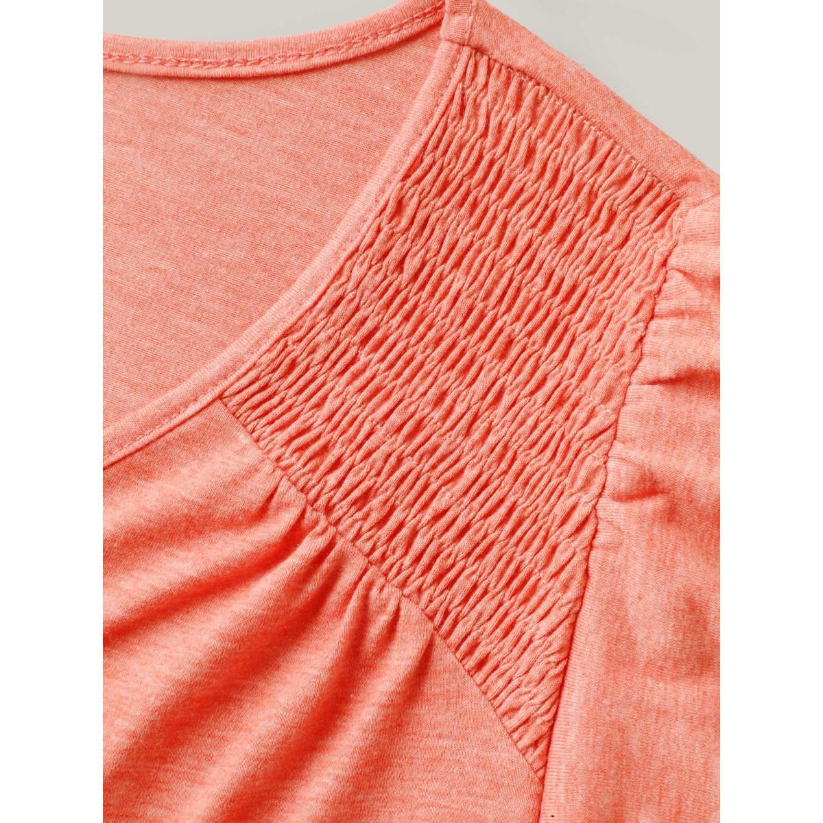 Plus Size Shirred Layered Lotus Leaf Sleeve T-Shirt Salmon Women Gathered V-neck Everyday-Elegant T-shirts BloomChic 18-20/2X Product Image