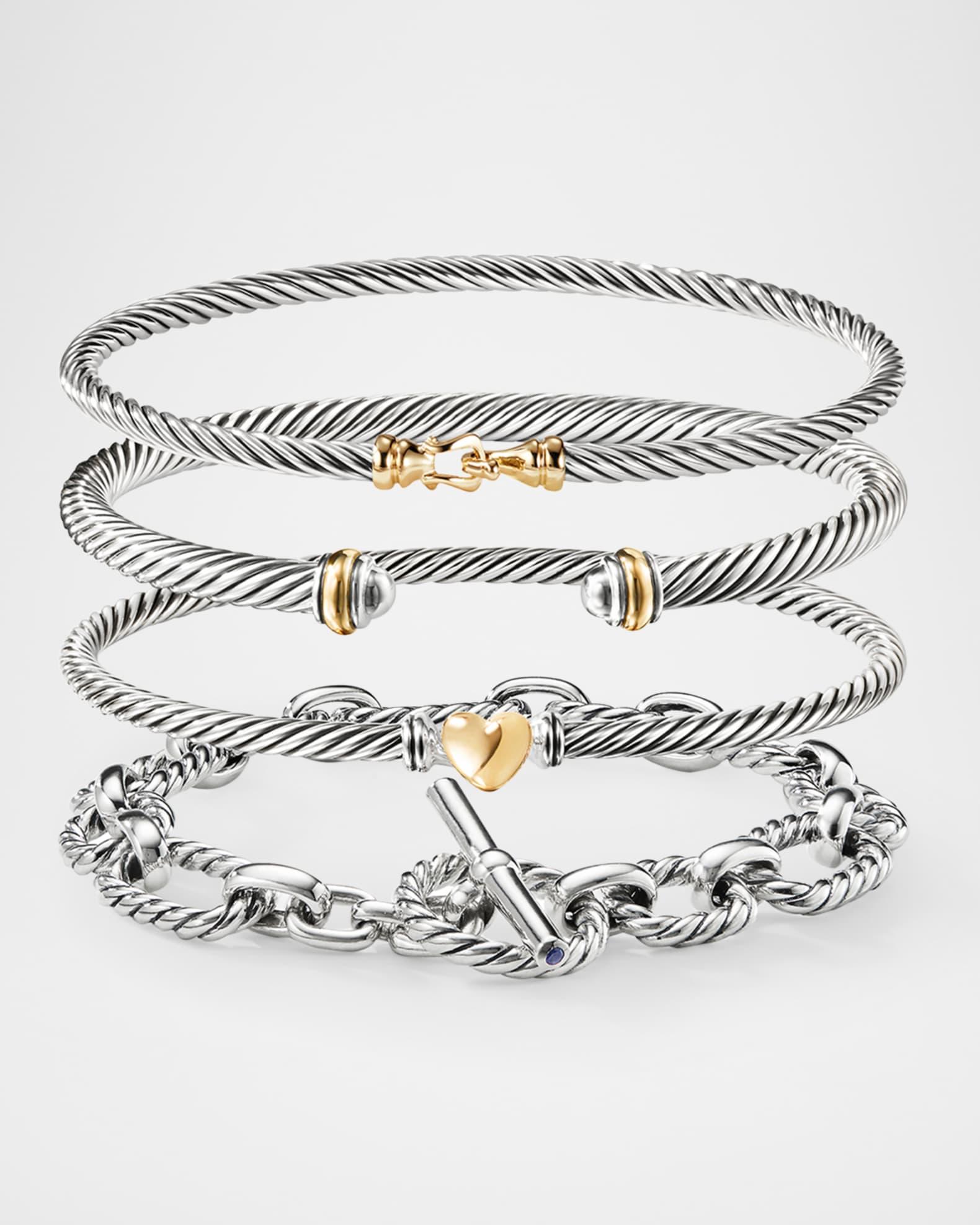 Cable Bracelet with Gemstone in Silver with 18K Gold, 4mm Product Image