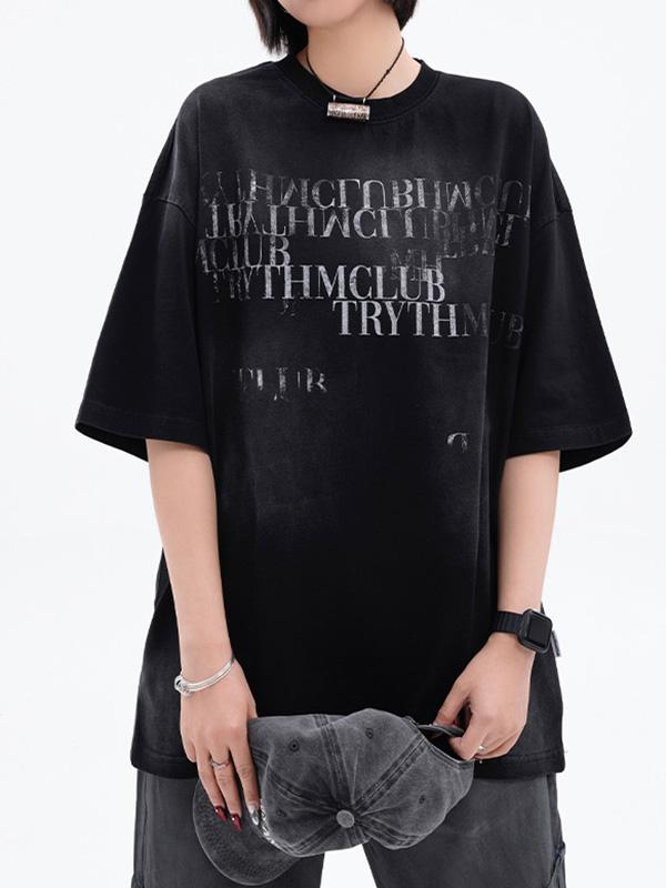 Distressed Letter Print Oversized Short Sleeve Tee Product Image