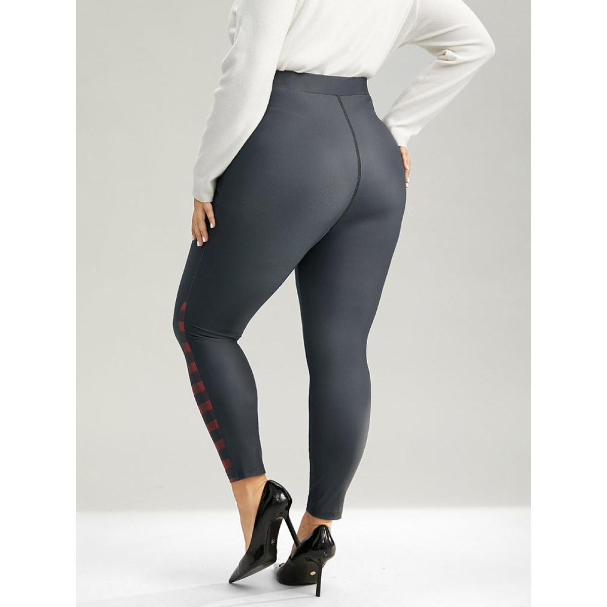 Plus Size Supersoft Essentials Plaid Patchwork High Rise Leggings Women Black Glamour High stretch Skinny High Rise Festival-Christmas Leggings BloomChic 30/6X Product Image