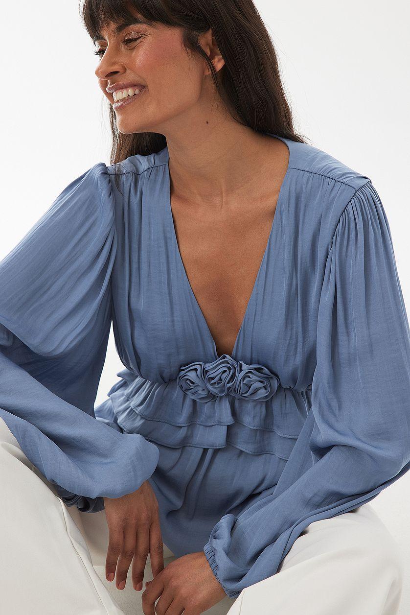 Balloon Sleeve Frill Detail Blouse Product Image