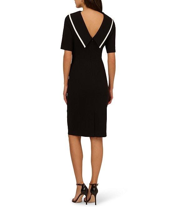 Adrianna Papell Crepe Mock Neck Short Sleeve Contrast Trim Sheath Dress Product Image