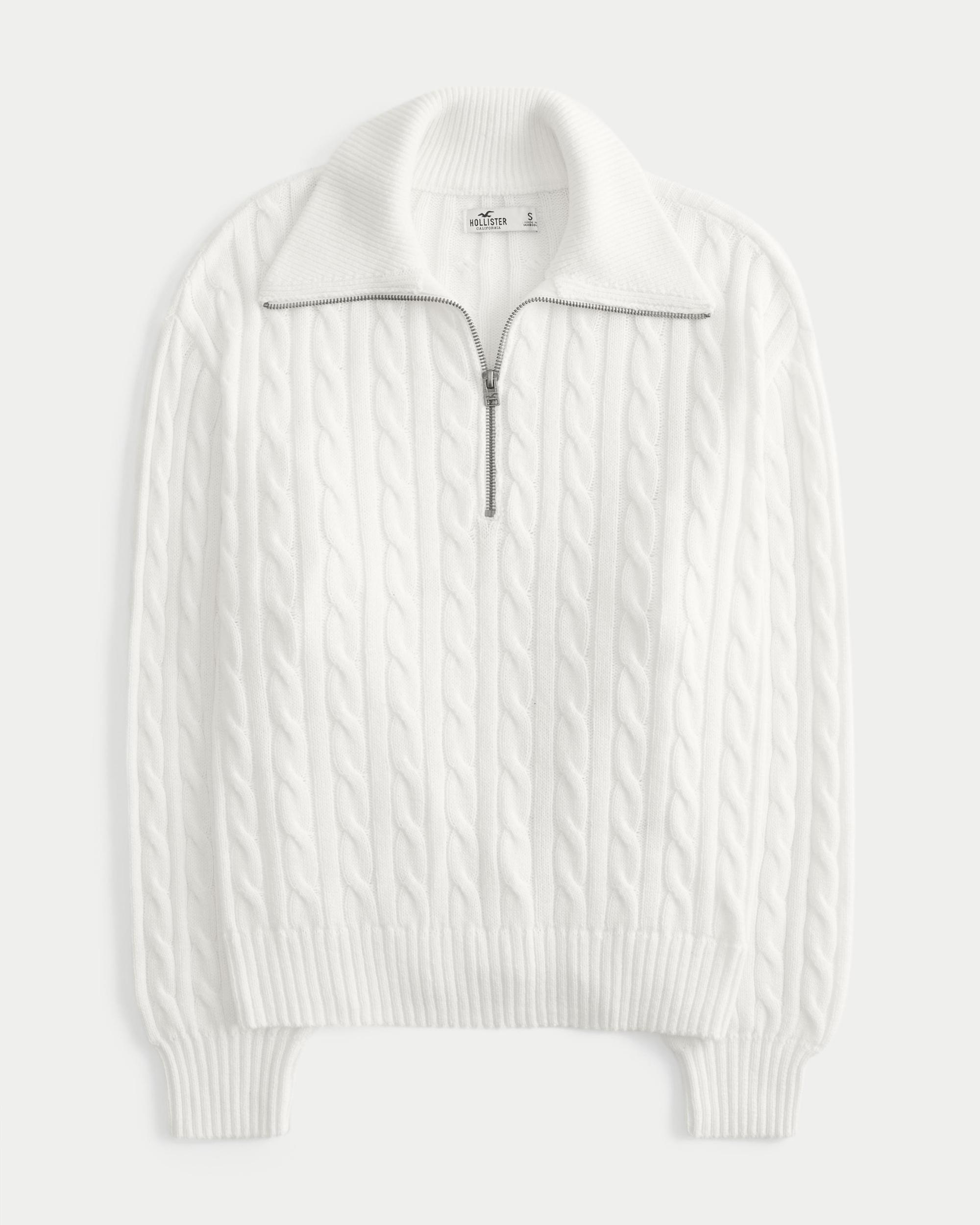 Oversized Cable-Knit Half-Zip Sweater Product Image
