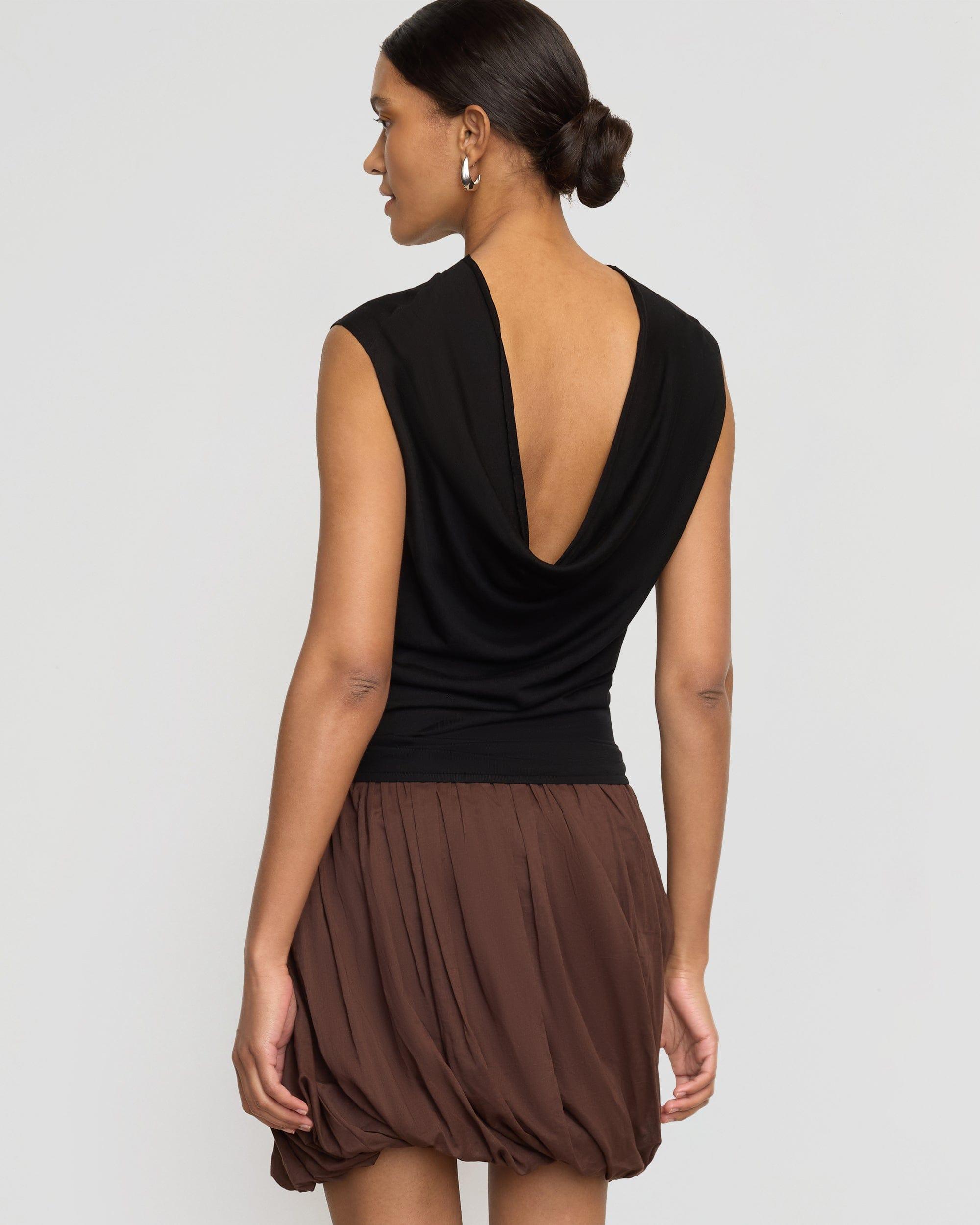 Vallo Semi-Sheer Cowl-Back Knit Blouse Product Image