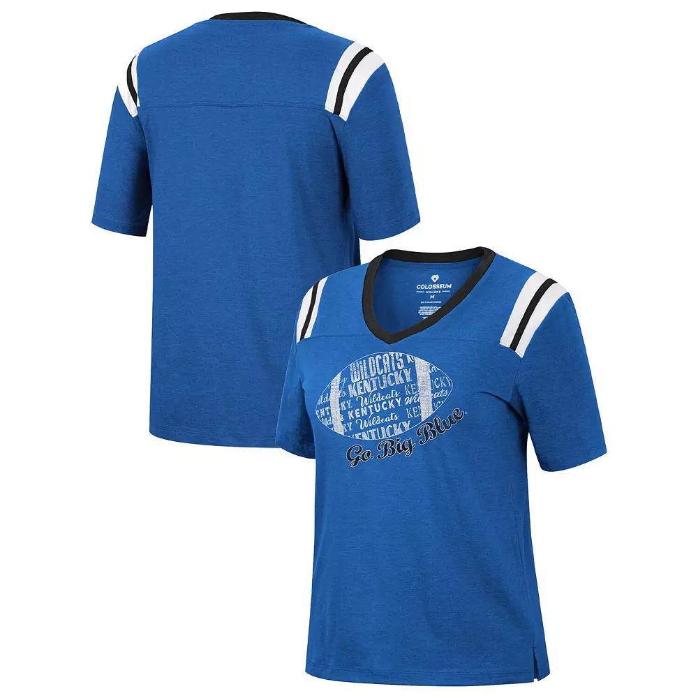 Women's Colosseum Heathered Royal Kentucky Wildcats 15 Min Early Football V-Neck T-Shirt, Size: Small, Blue Product Image