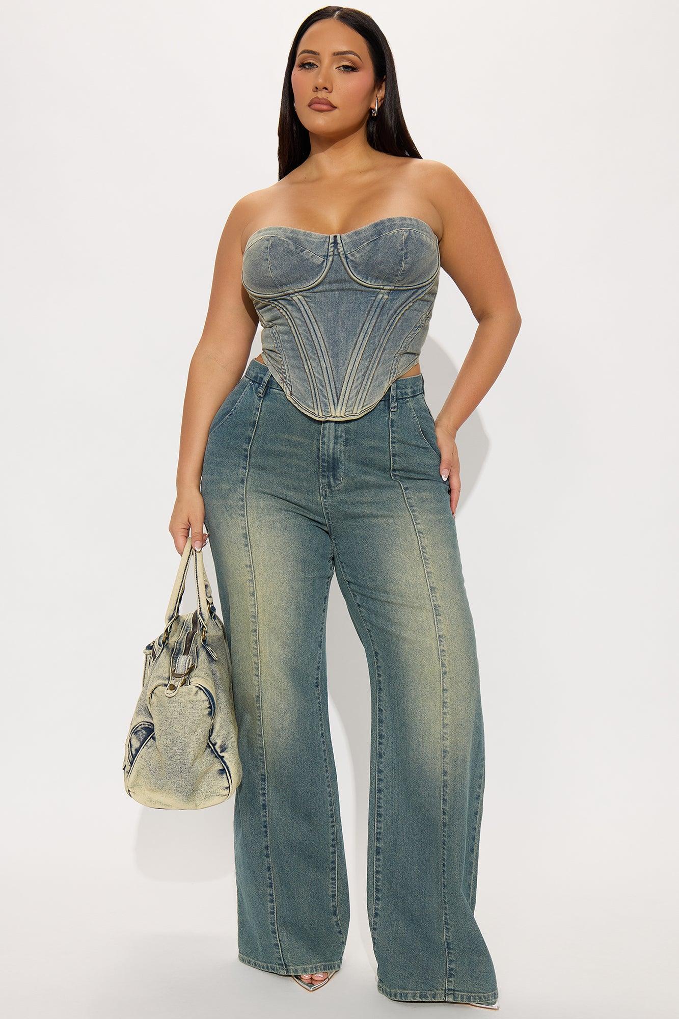 High Value Wide Leg Trouser Jeans - Vintage Wash Product Image