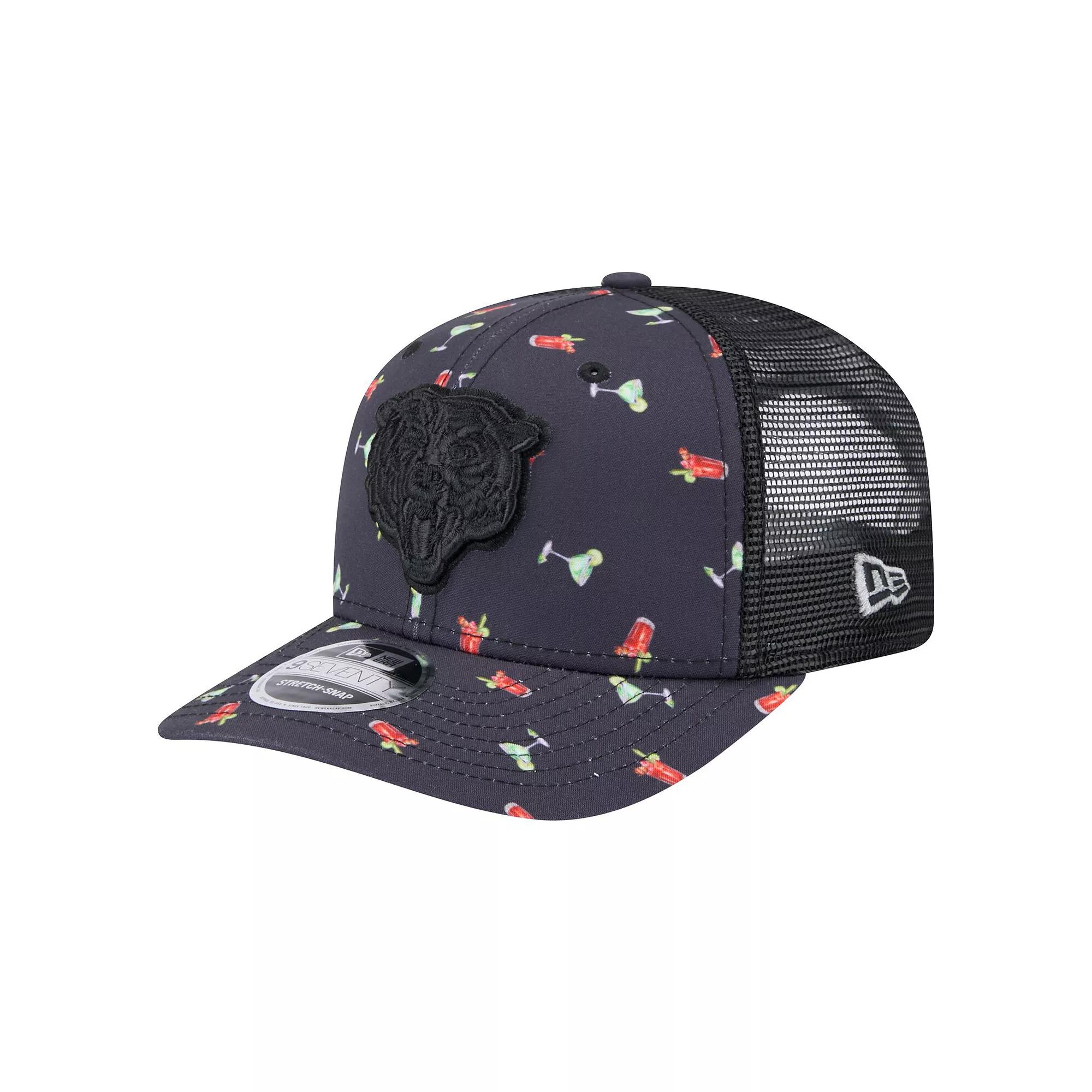 Men's New Era Navy/Black Chicago Bears Adventure Drinks Pattern 9SEVENTY Stretch-Snap Hat, Blue Product Image