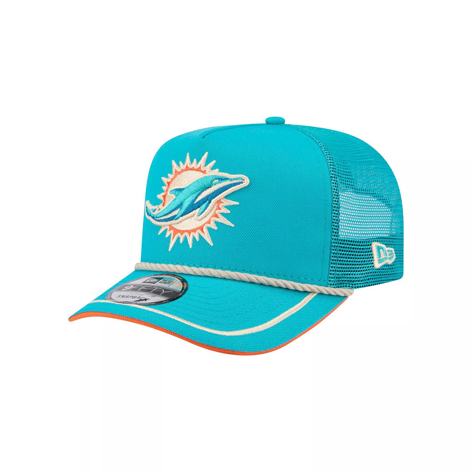 Men's New Era Aqua Miami Dolphins Vintage Team Rope A-Frame Trucker 9FIFTY Snapback Hat, Turquoise A Product Image