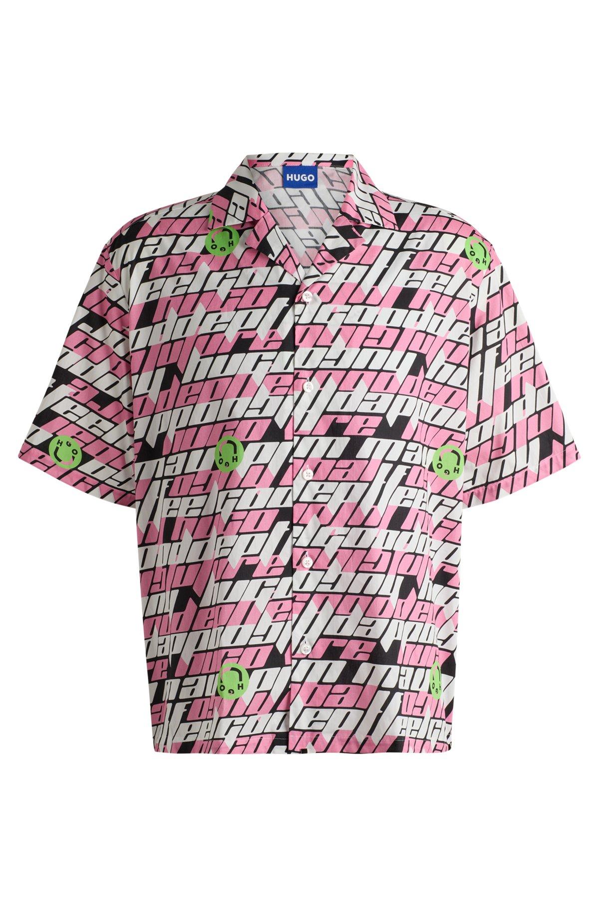 HUGO - Relaxed-fit shirt in printed cotton poplin - Black Product Image