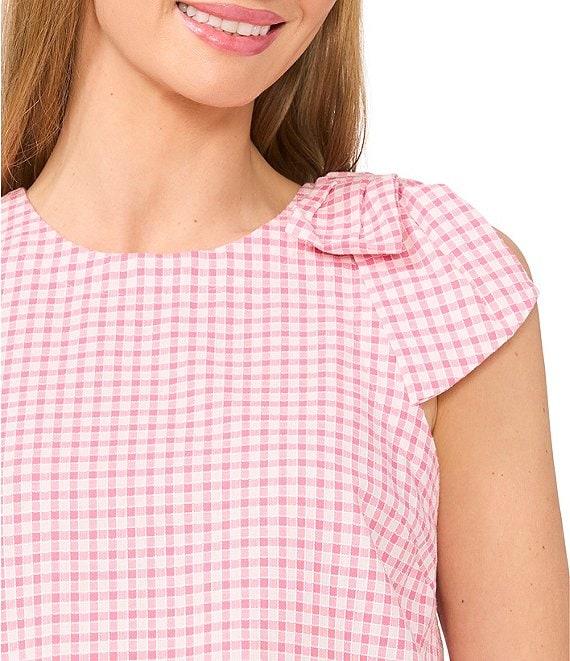 CeCe Gingham Print Crew Neck Sleeveless Bow Top Product Image