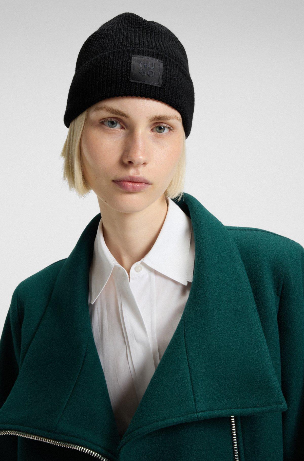 Wool-blend beanie hat with logo label Product Image