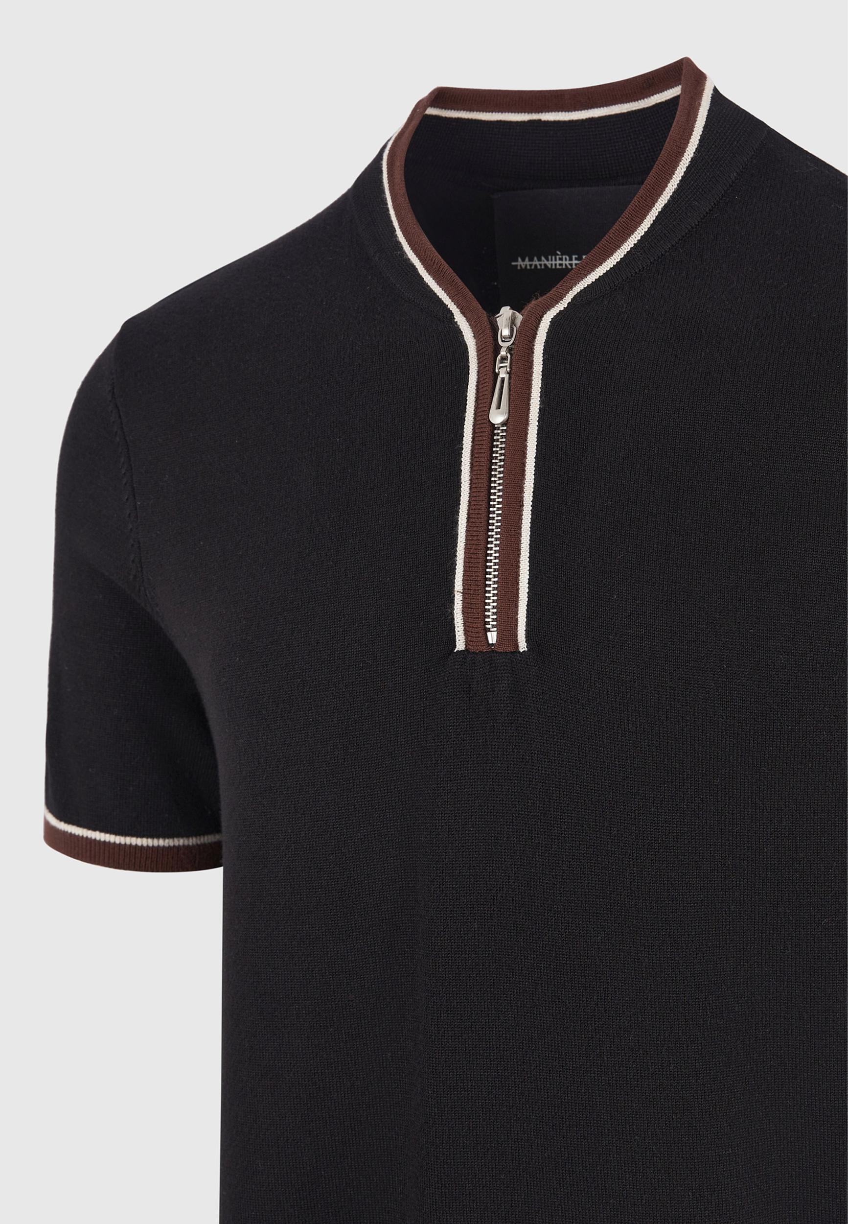 Clement - Crew Neck Zip Polo Shirt - Black Male Product Image