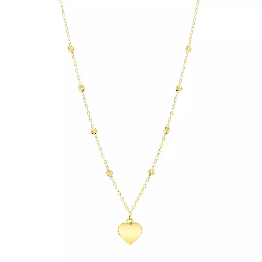 Divine Gold 14k Gold Polished Heart Beaded Necklace, Women's, Size: 16-18" ADJ Product Image
