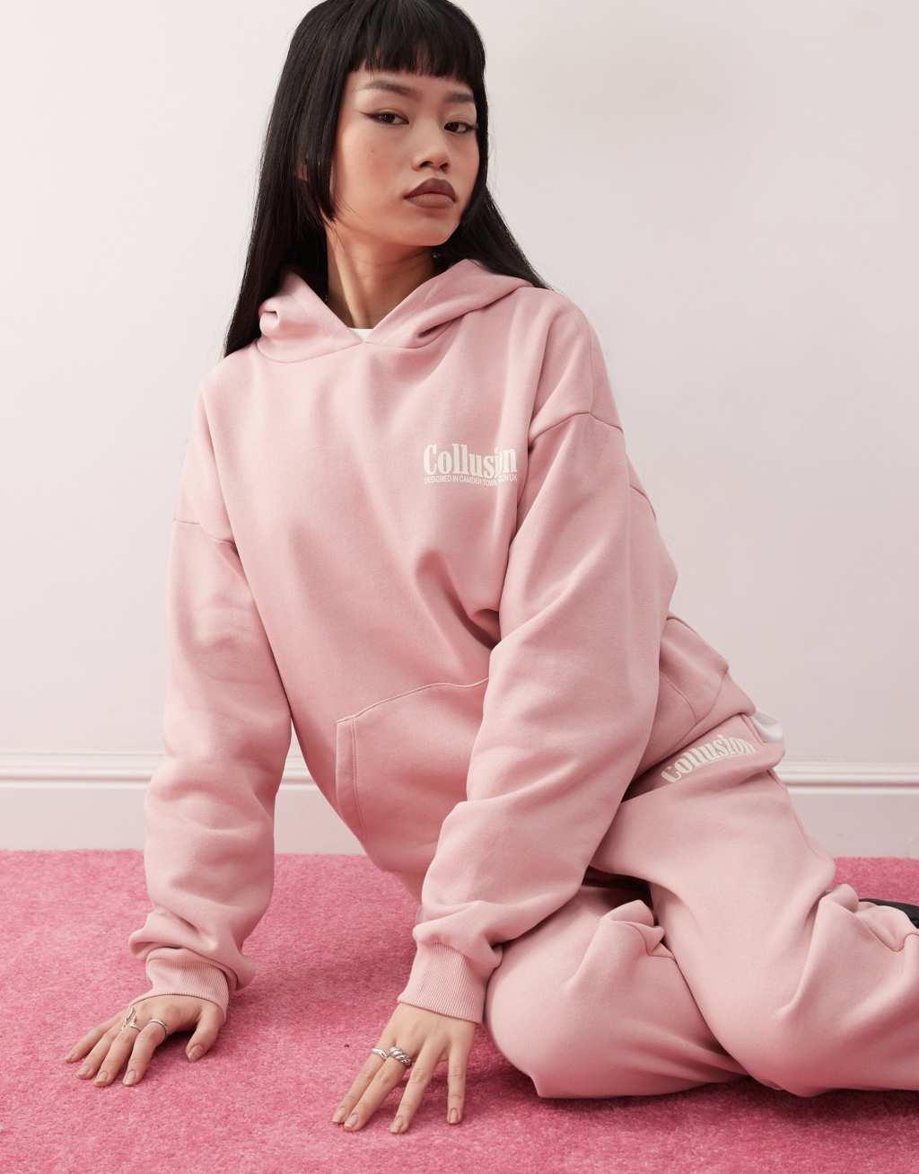COLLUSION branded hoodie in light pink - part of a set Product Image