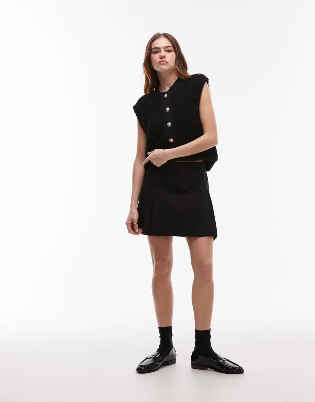 Mango pleated mini skirt in black Product Image