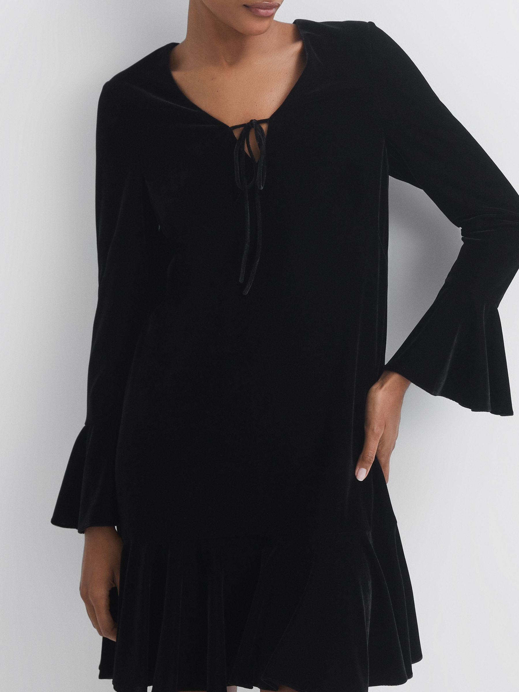 Florere Velvet V-Neck Mini Dress in Black Product Image